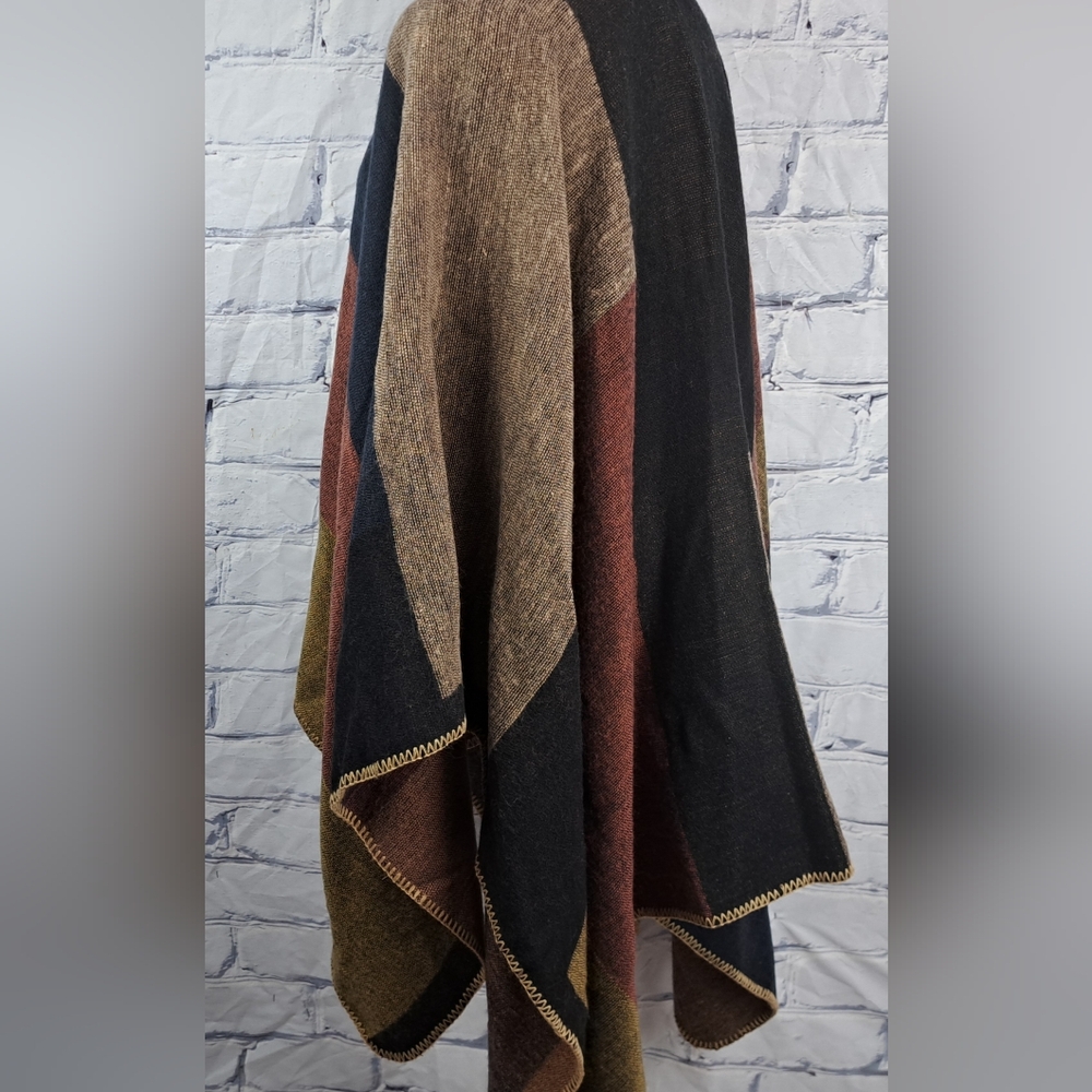 Danier Womens Cape Poncho Boho Wrap Blanket Shawl Open Front Colorblock One Size - Picture 9 of 13